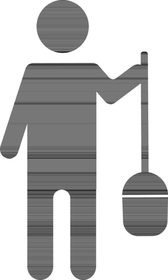 Character of black faceless man holding shovel. vector