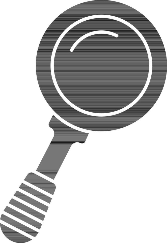 black and white illustration of magnifying glass icon. vector