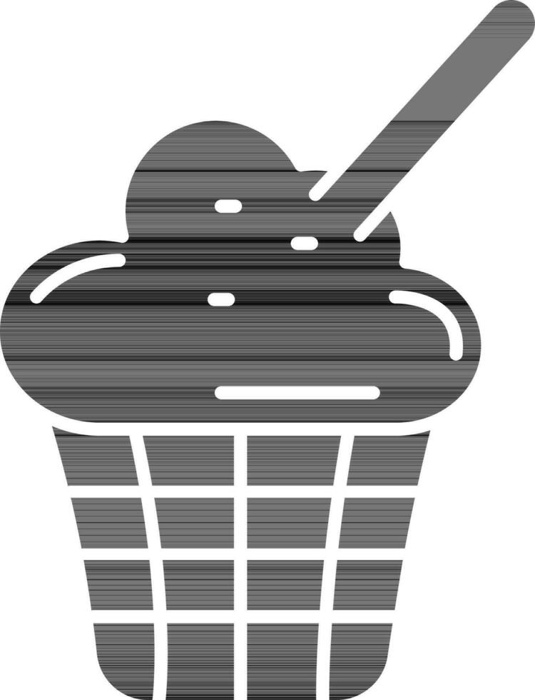 Black and White Spoon in Ice Cream Cup icon. vector