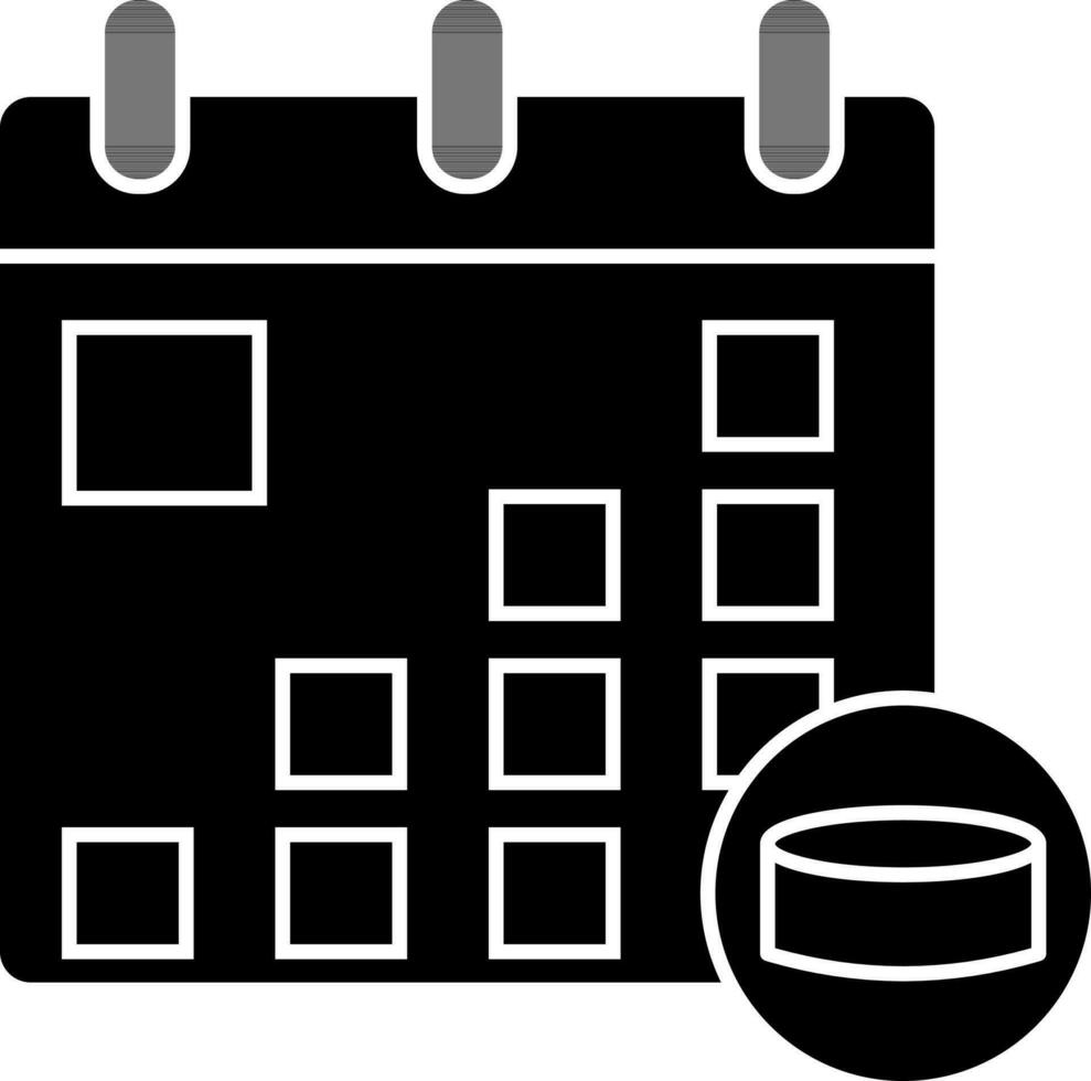 black and white illustration of calendar icon for hockey match concept. vector