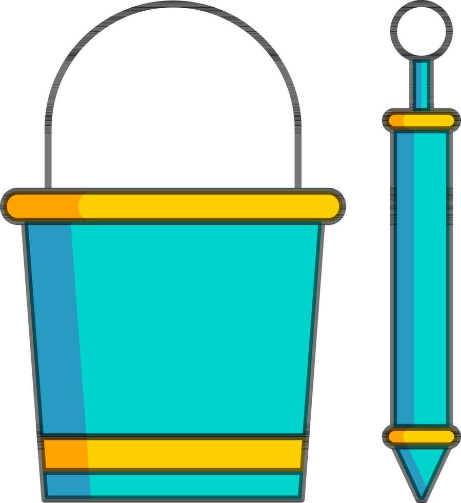 Water gun Pichkari with Bucket icon in yellow and blue color. vector