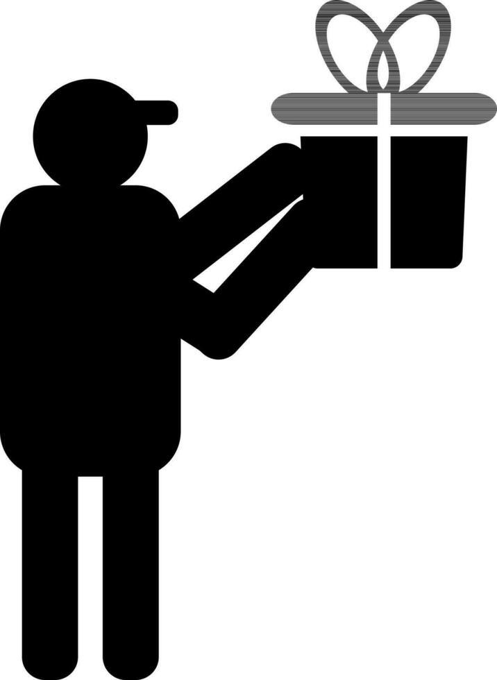 Man giving gift box icon in black and white color. vector