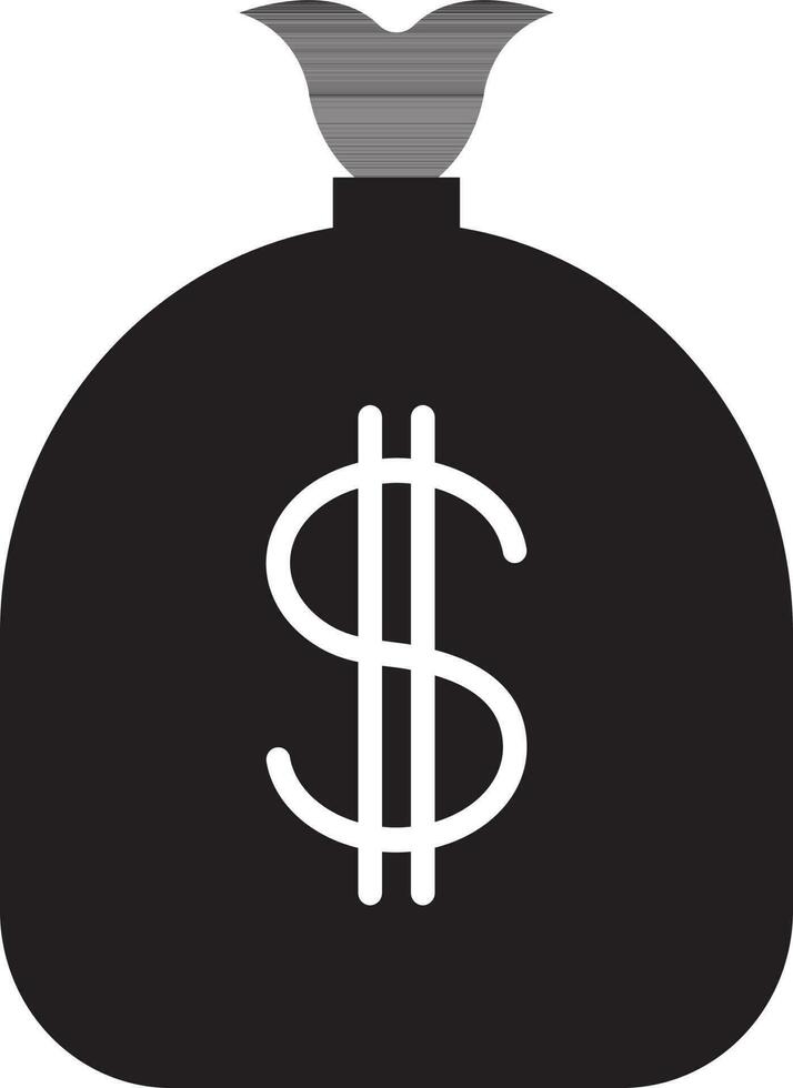 black and white money bag in flat style. vector