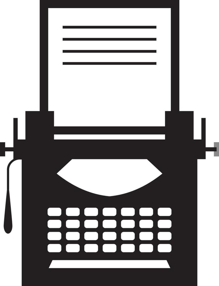 black and white typewriter machine in flat style. vector