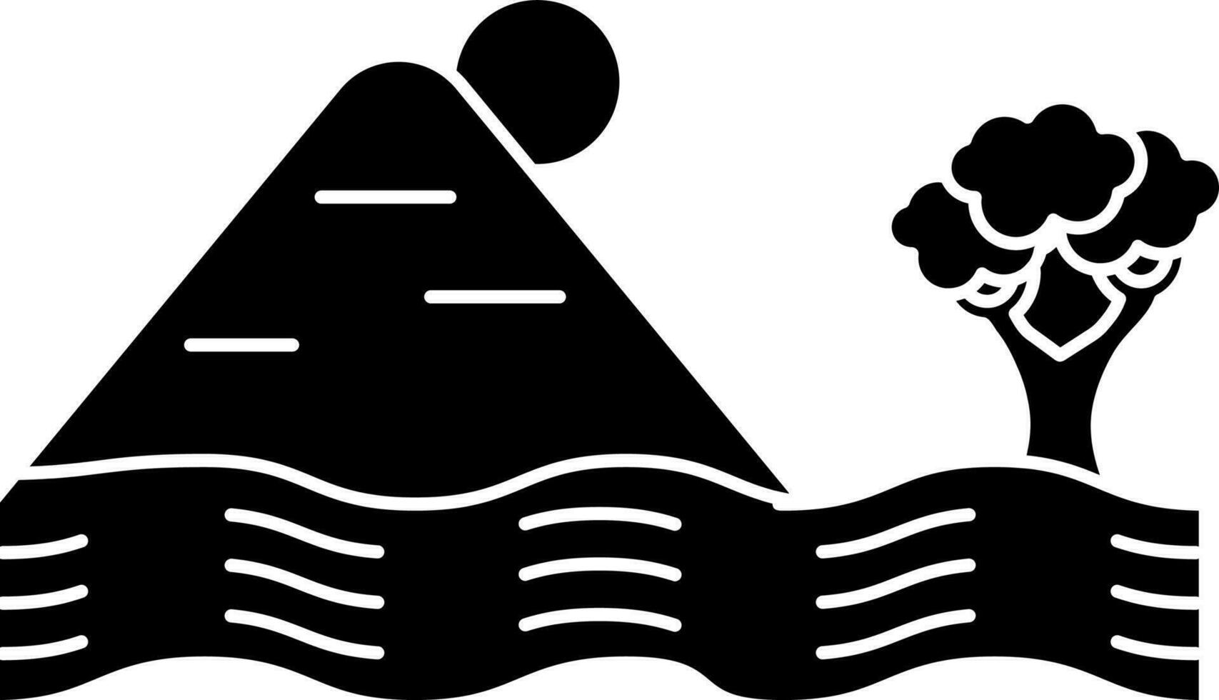 Landscape of Sun or Moon with Mountain and River glyph icon. vector