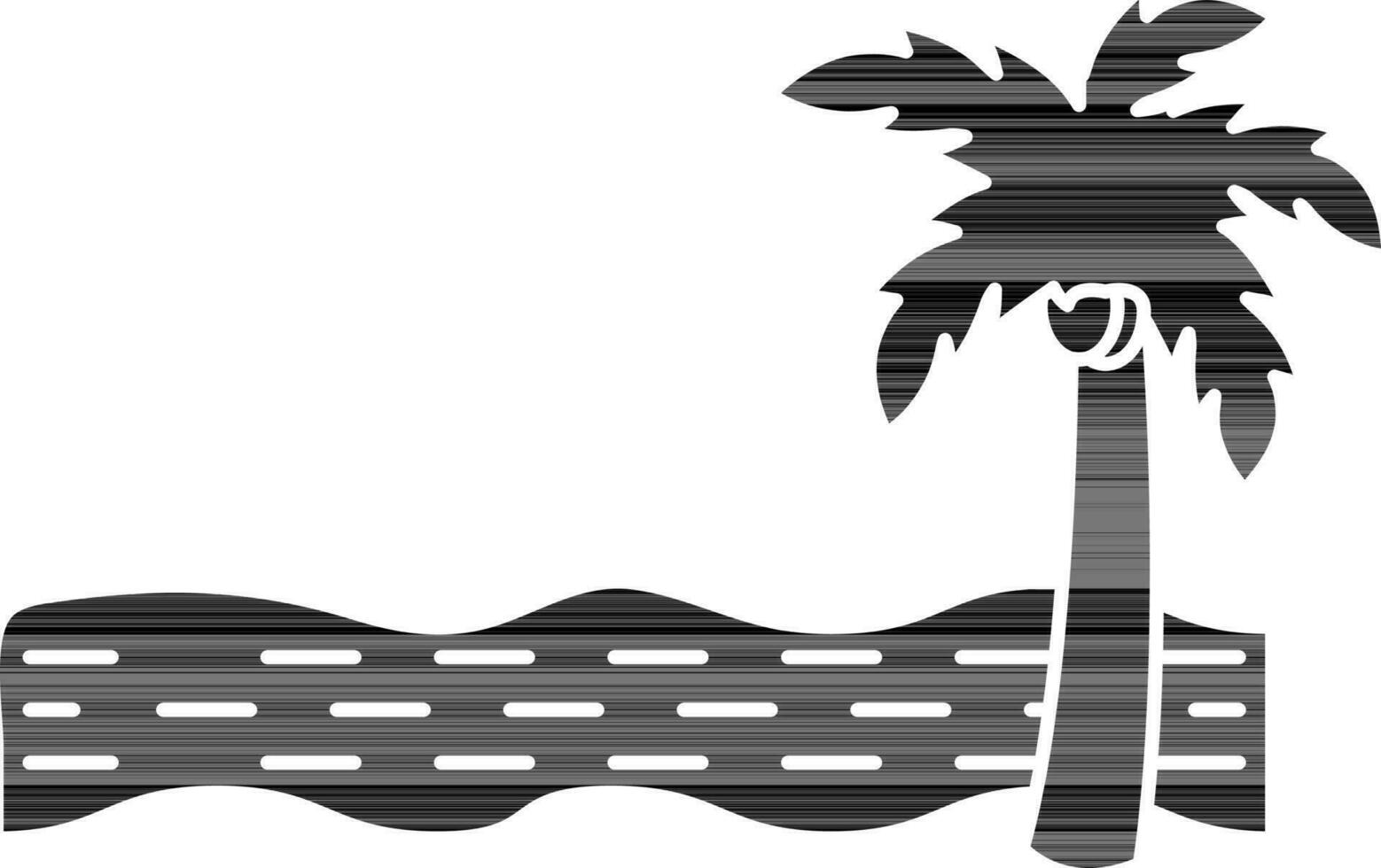 Coconut Tree with River icon black and white color. vector