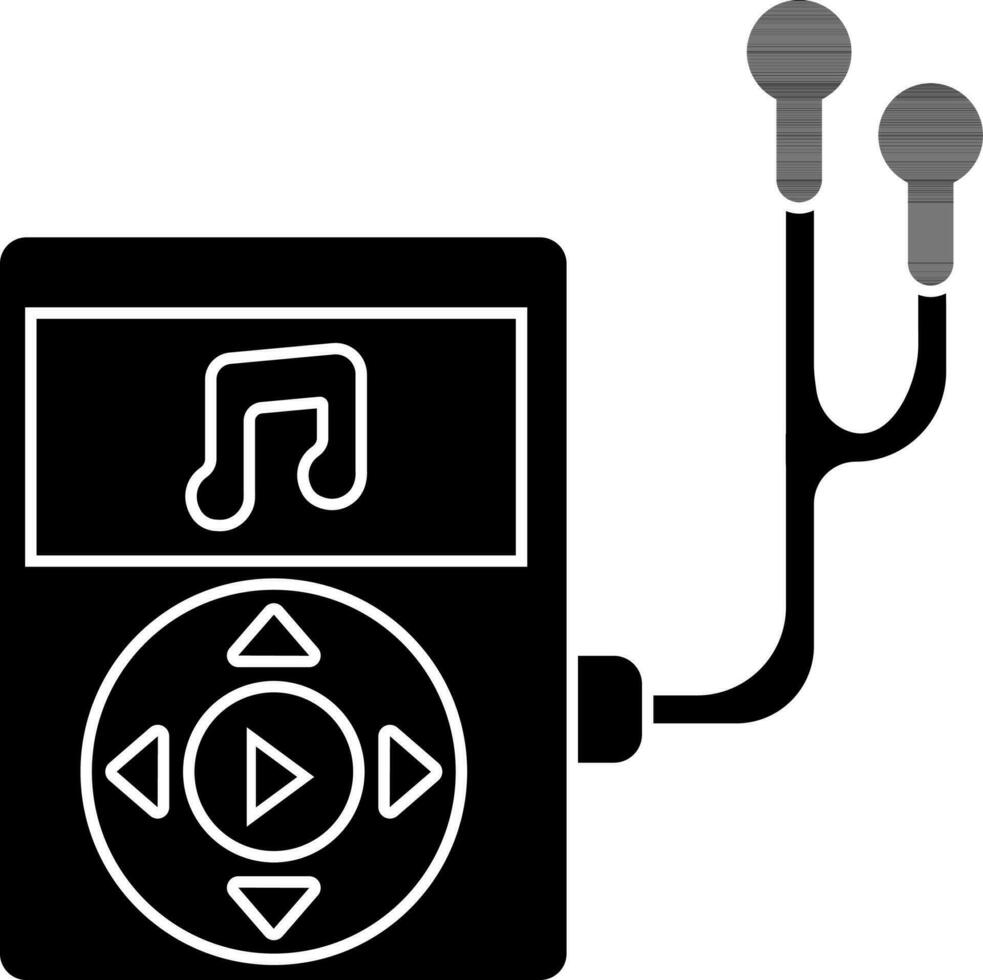 black and white illustration of mp3 player icon. vector