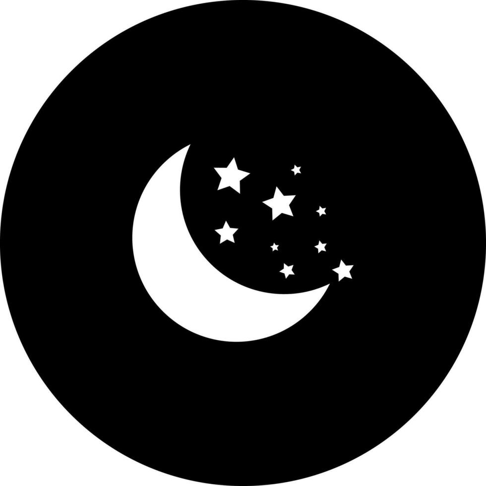 Midnight or Crescent Moon with Stars glyph icon. vector