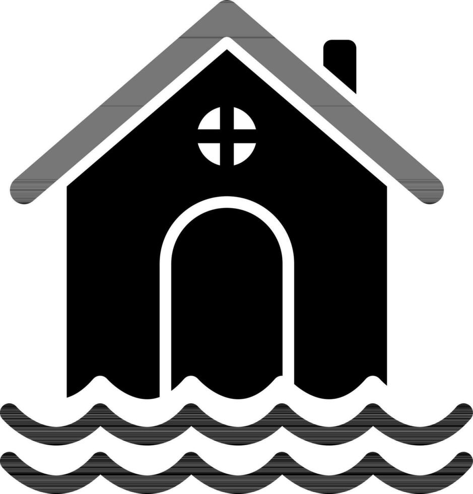 Flood or Sinking house glyph icon in flat style. vector