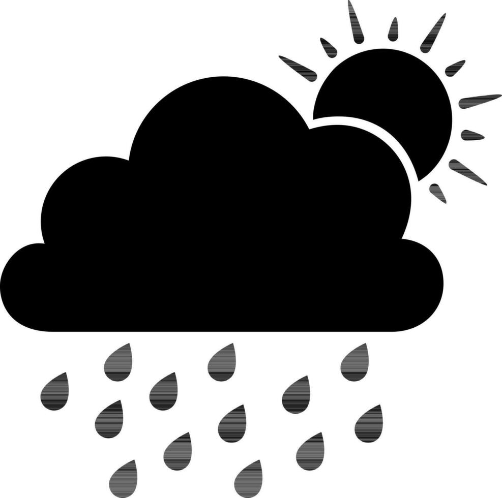 Rain cloud with sun icon in black and white color. vector
