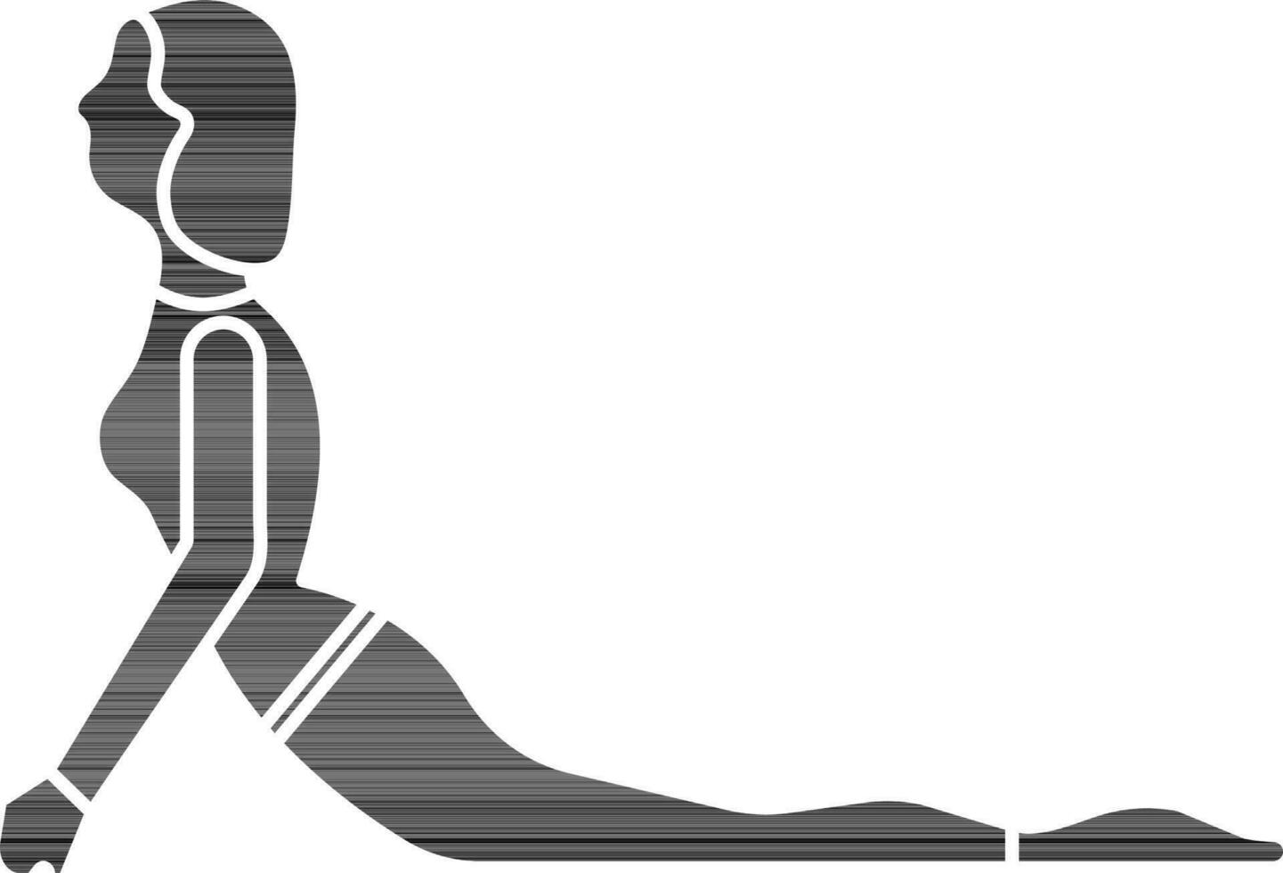 negro y blanco ilustración de joven dama en cobra actitud bhujangasana icono. vector