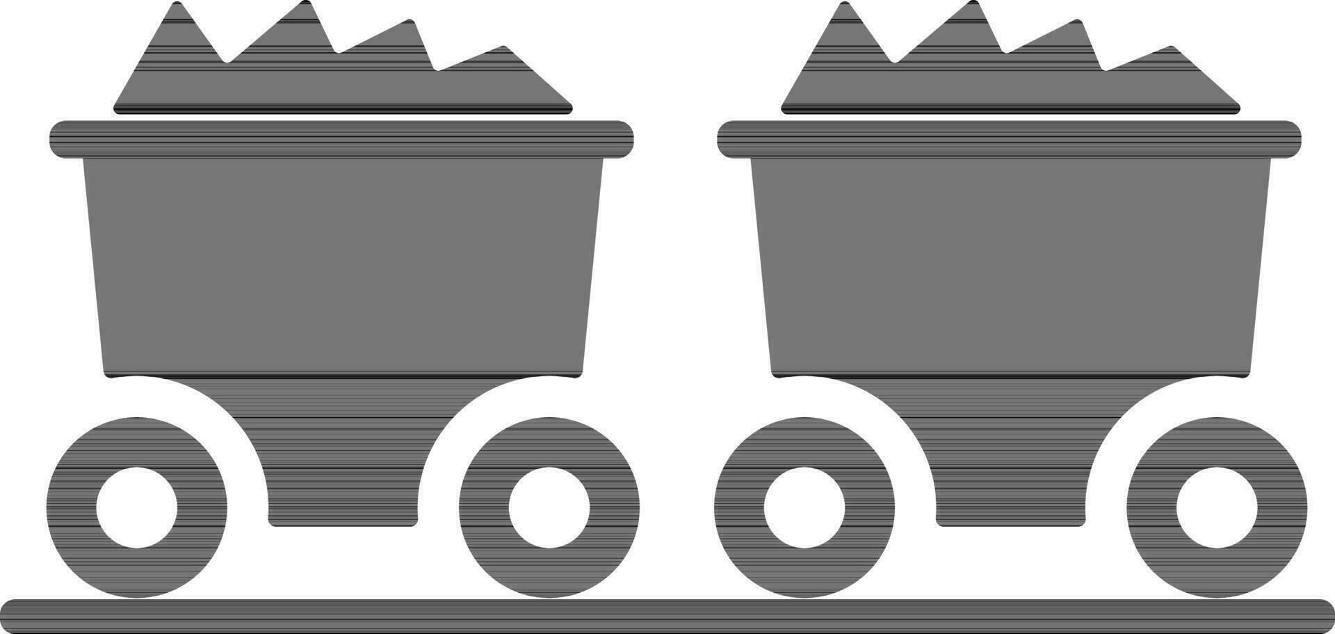 black and white coal trolley in flat style. vector