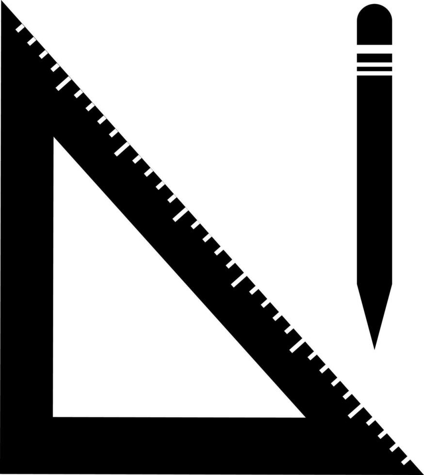 Triangular ruler and pencil in black color. vector