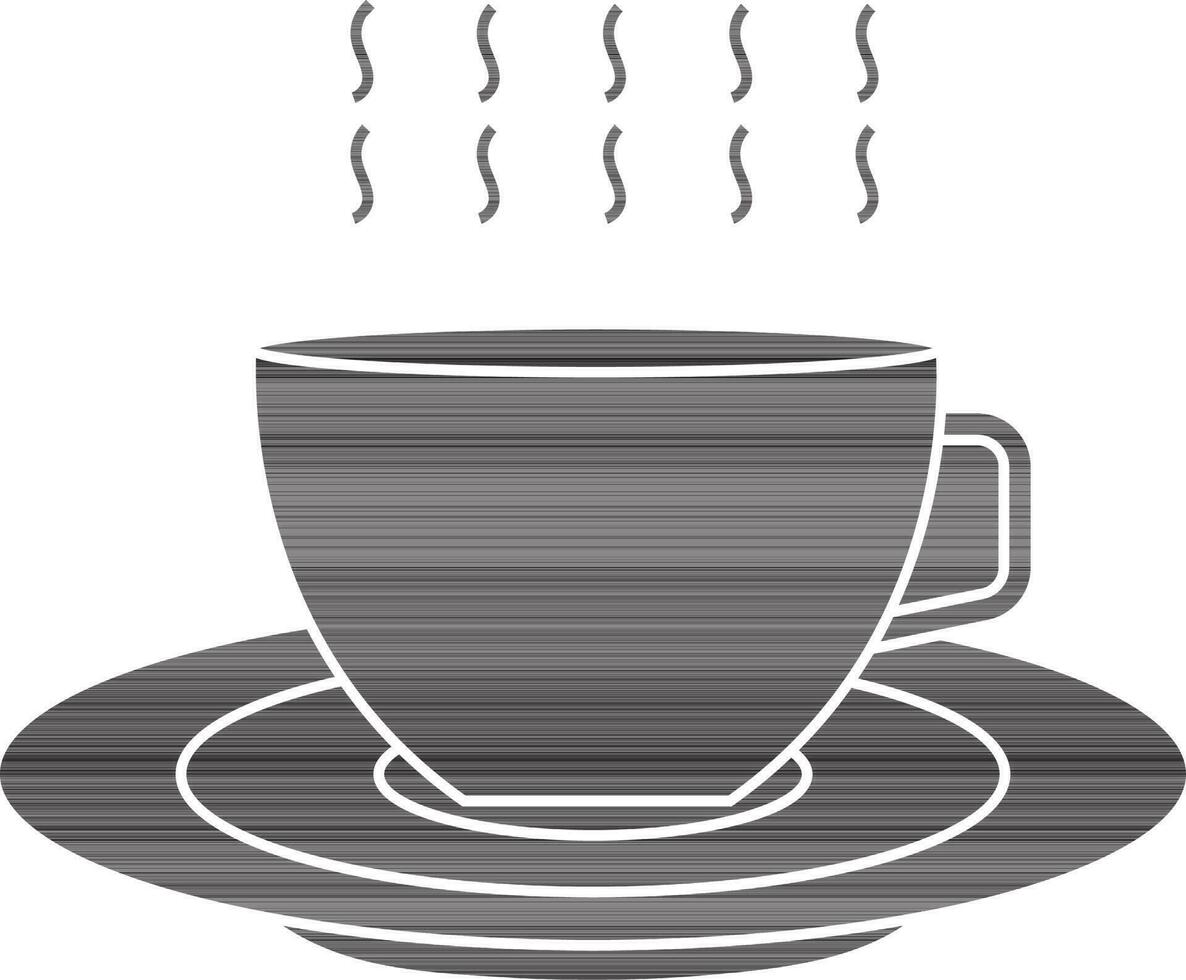 Flat style hot cup on plate in black and white color. vector