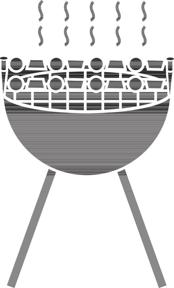 black and white hot barbecue grill in flat style. vector