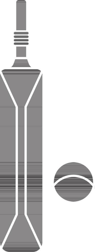 Flat style cricket bat with ball in black and white color. vector