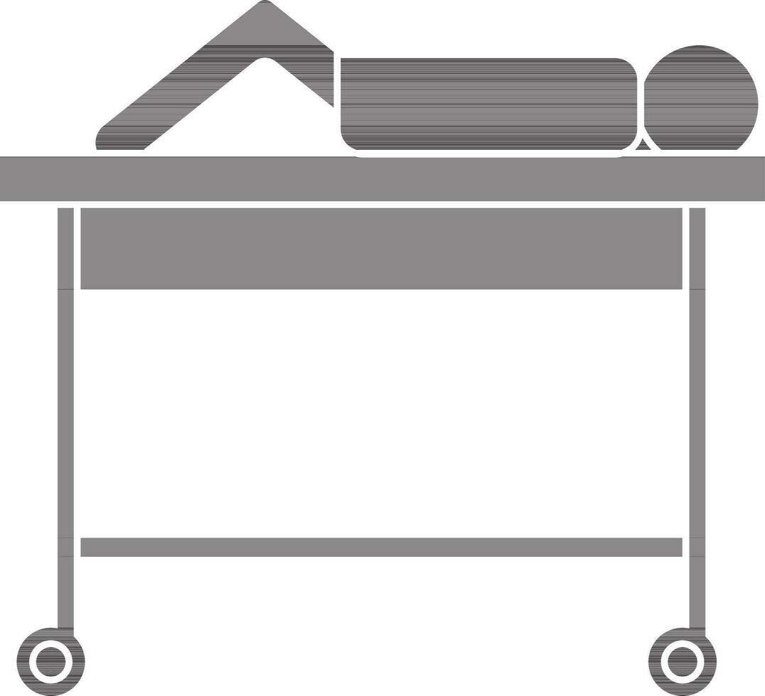 black and white character of faceless male lying down in stretcher. vector