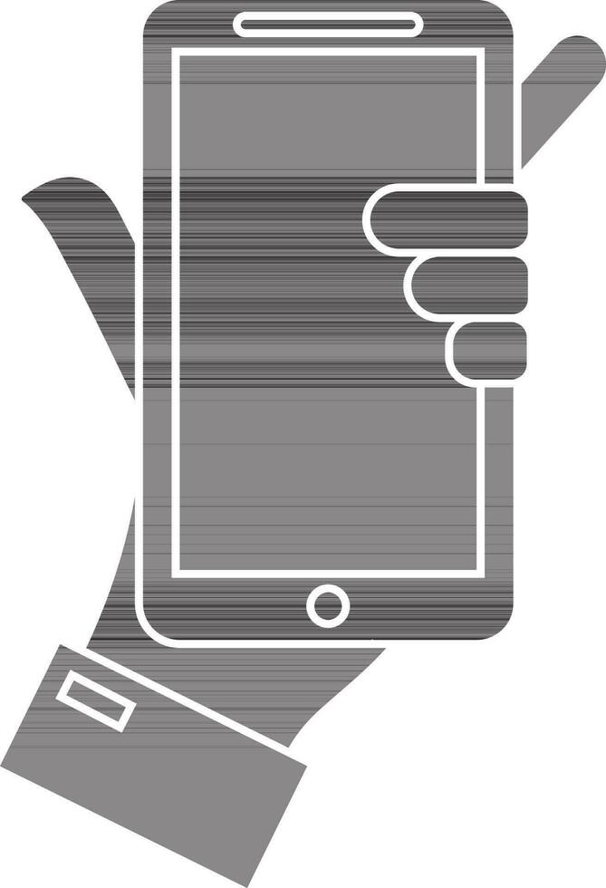 black and white hand holding smartphone. vector