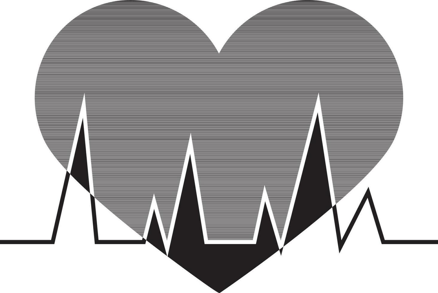 black and white heart beating in flat style. vector