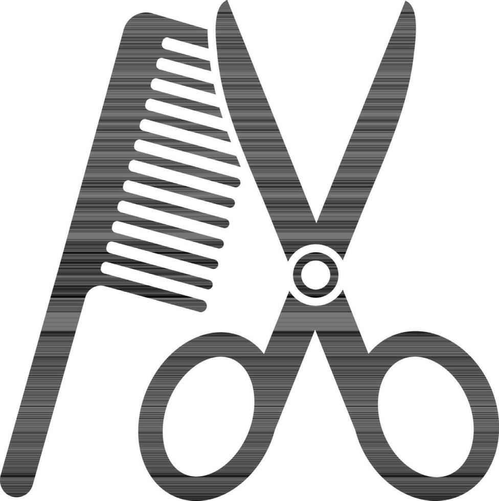 black and white icon of comb and scissor, hairdresser tool. vector