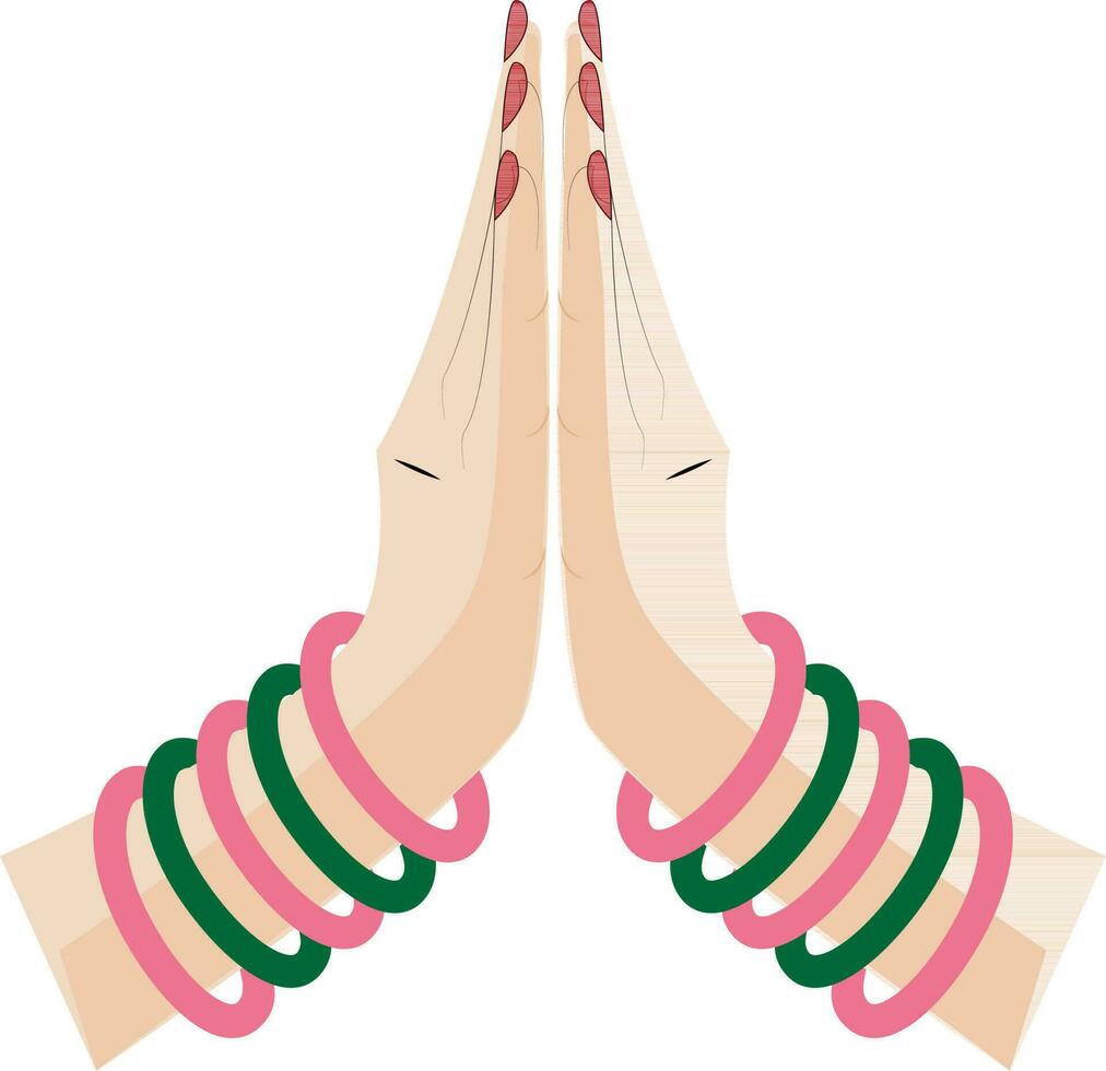 Woman hands in Indian Greeting Pose Namaste. vector