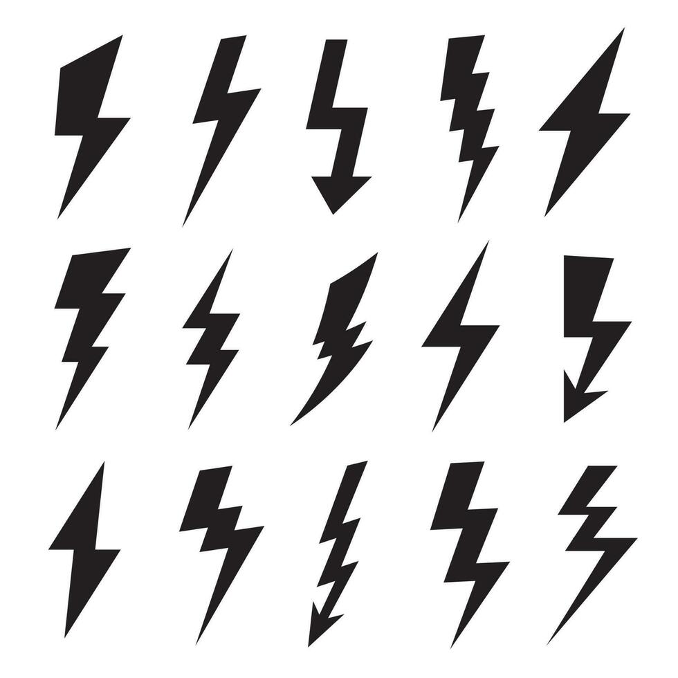 Thunderbolt silhouette. Electrical flash icon, electric high power voltage and thunder lightning silhouettes icons vector set