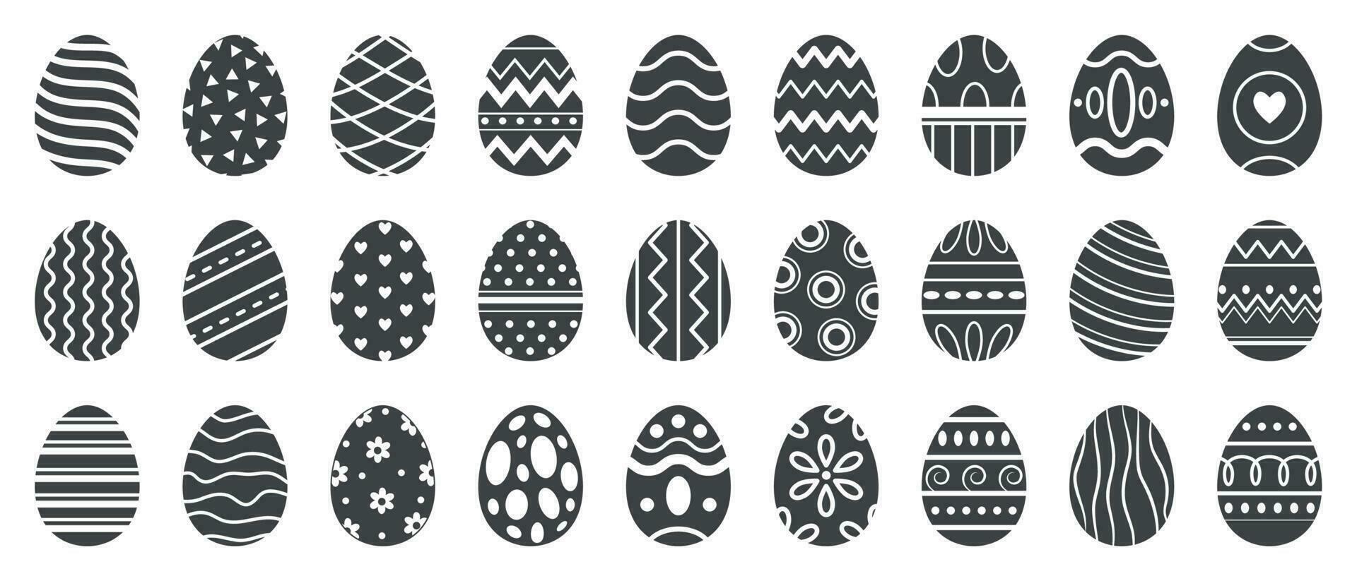 Easter eggs silhouette. Cute easters celebration egg, paschal pattern and decorated eggs vector silhouettes illustration set