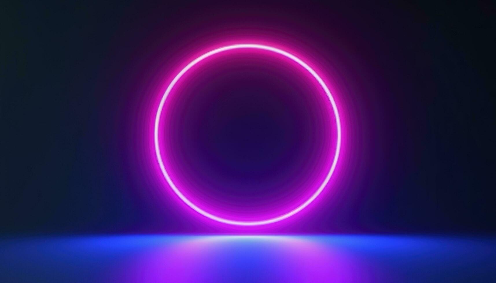 3d render, blue pink neon round frame, circle, ring shape, empty space, ultraviolet light, 80s retro style, fashion show stage, abstract background, generate ai photo