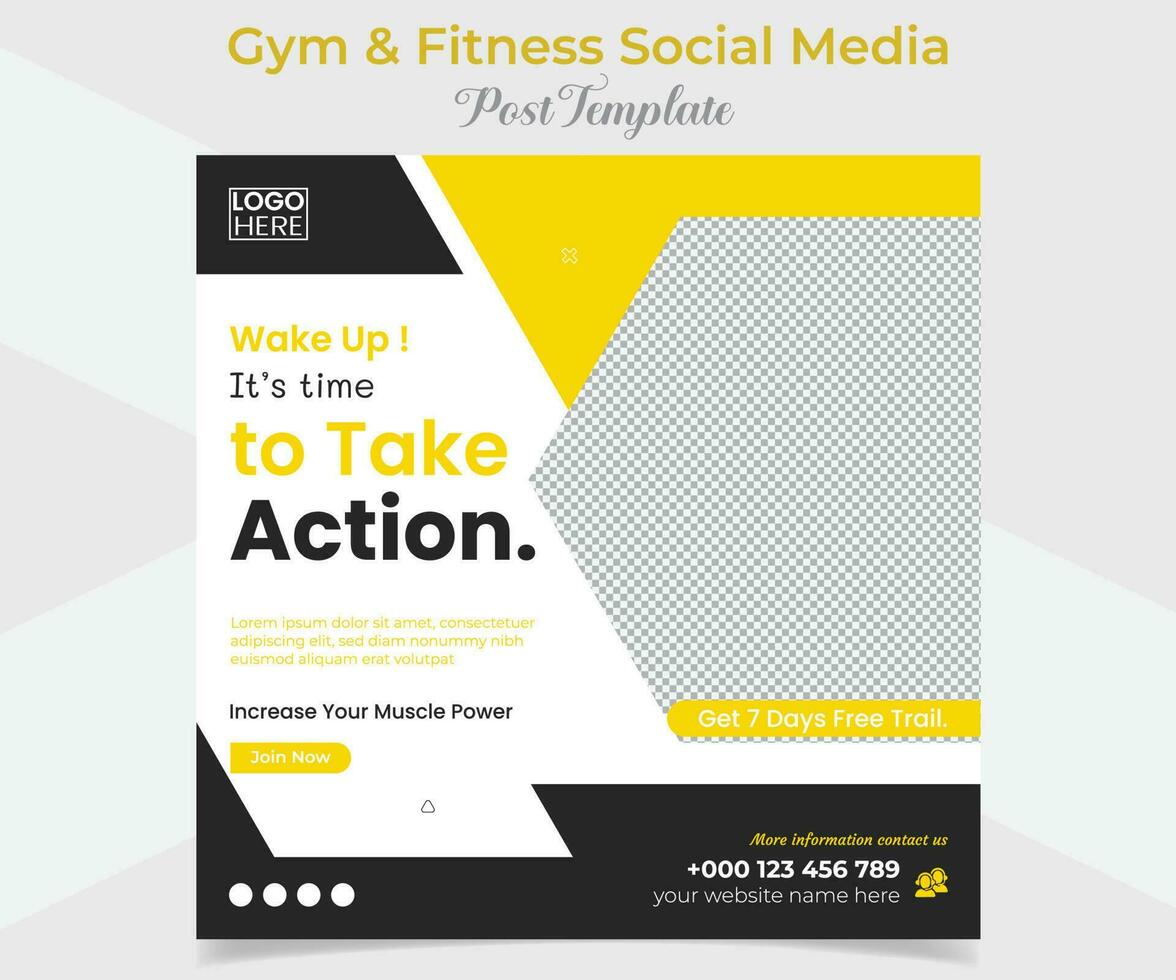 gym, fitness and sports social media post and square flyer post banner template design vector