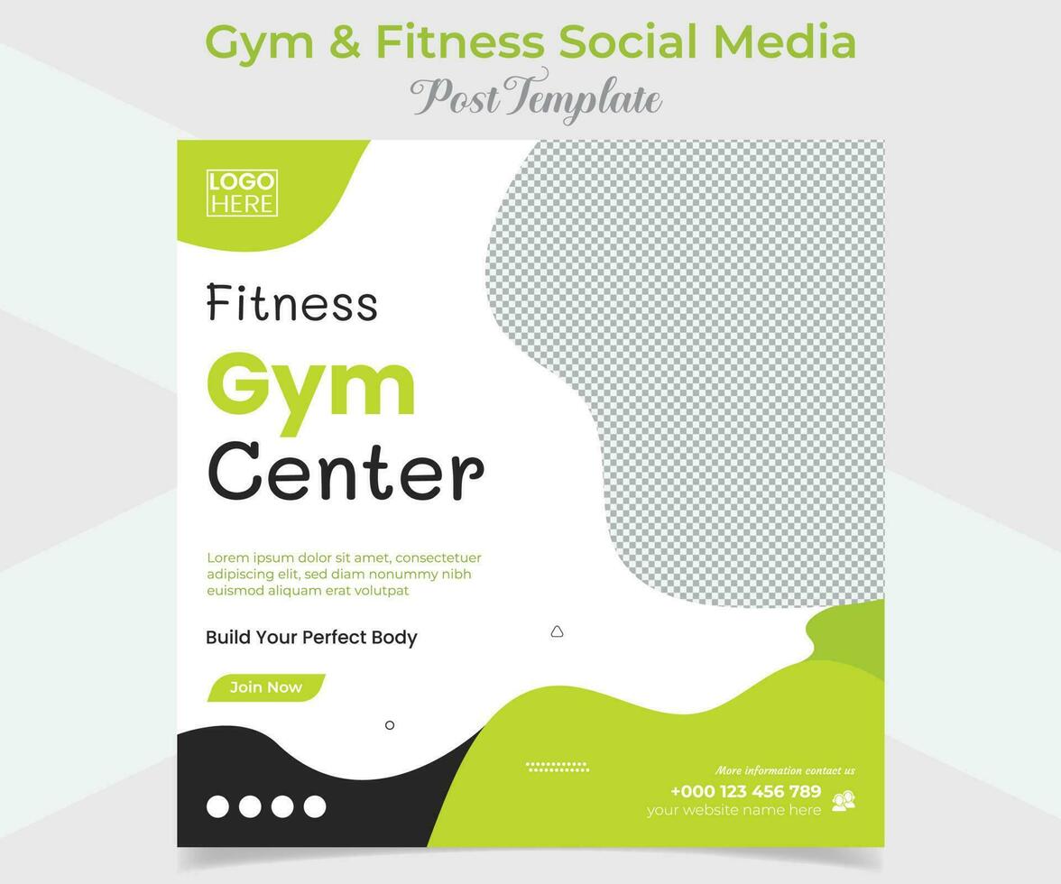 gym and fitness square flyer post banner and social media post template design vector