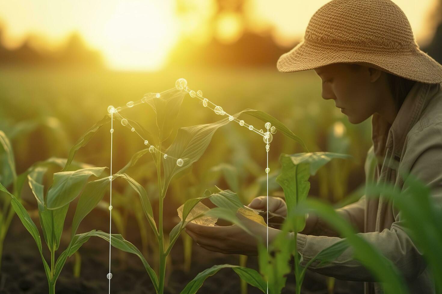 Agricultural technologies for growing plants and scientific research in the field of biology and chemistry of nature. Living green sprout in the hands of a farmer, generate ai photo