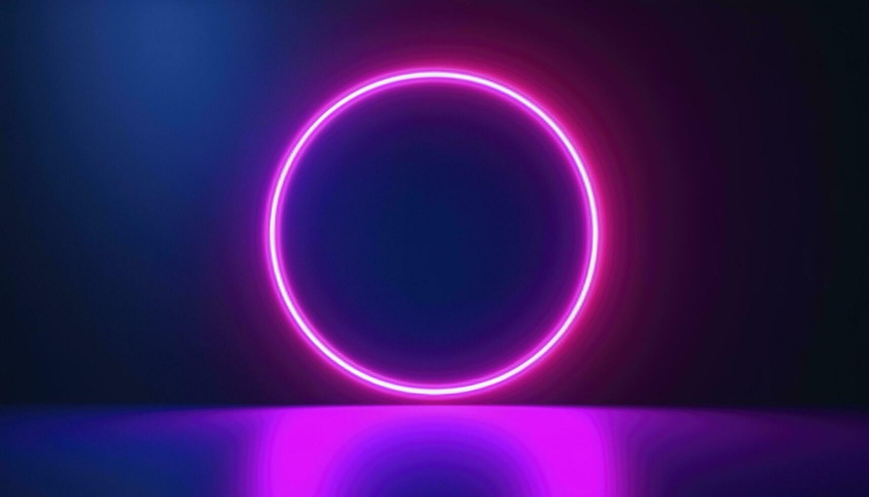 3d render, blue pink neon round frame, circle, ring shape, empty space, ultraviolet light, 80s retro style, fashion show stage, abstract background, generate ai photo