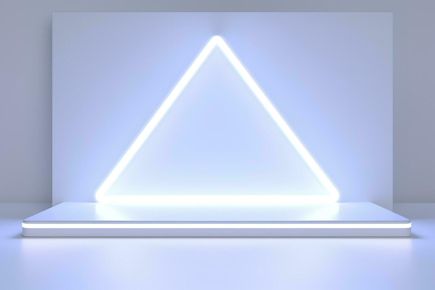 Realistic podium display with neon white lights, Product display background with light frame, White prodium product display with light effect, neon lights background, generate ai photo
