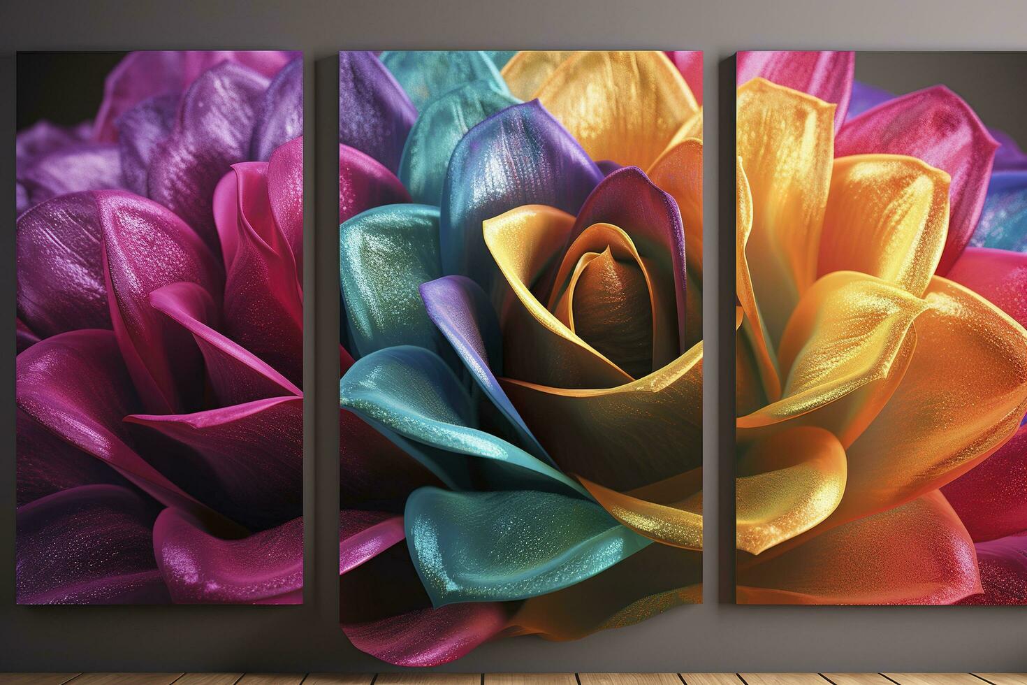 3d colorful flower. for canvas print interior wall decor, generate ai photo