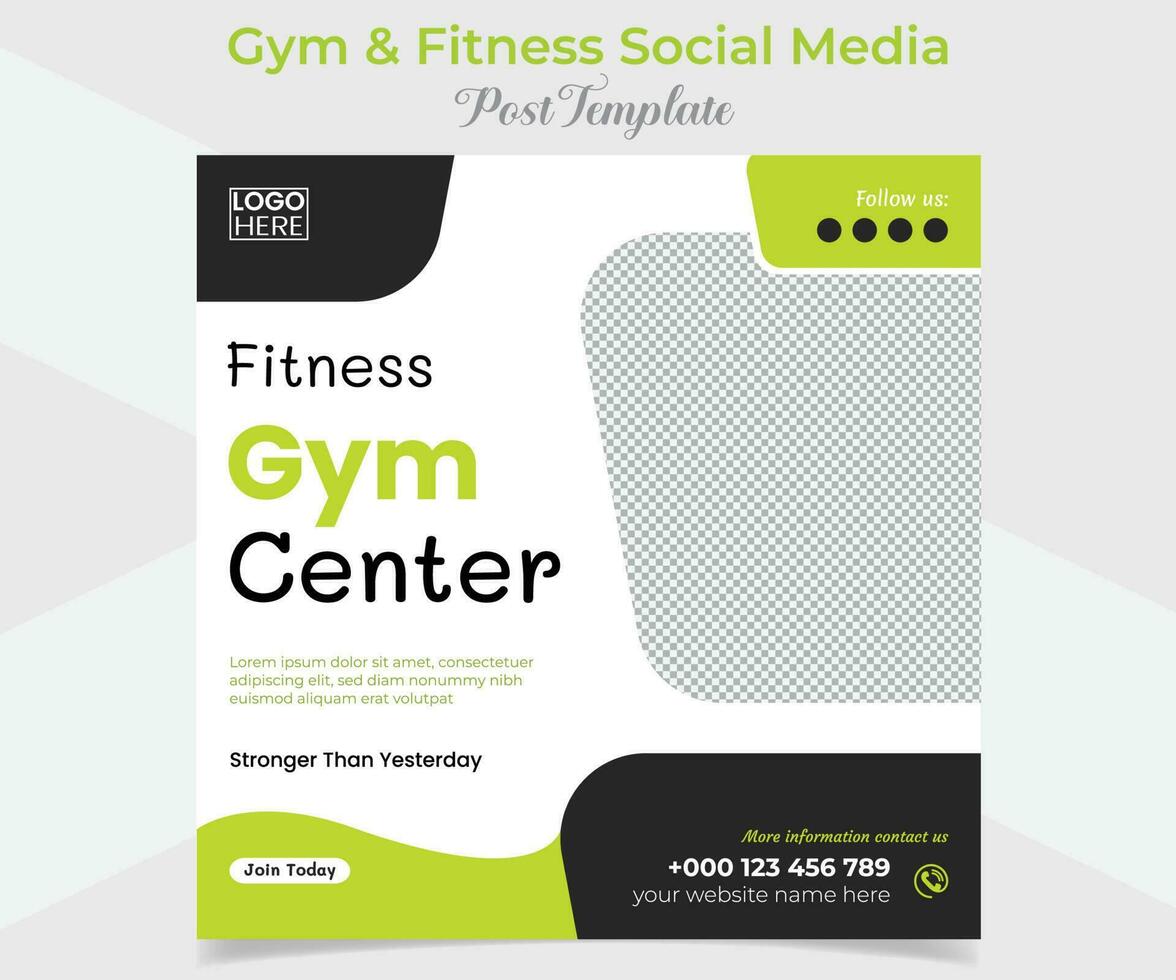 fitness gym social media post and square flyer post banner template design vector