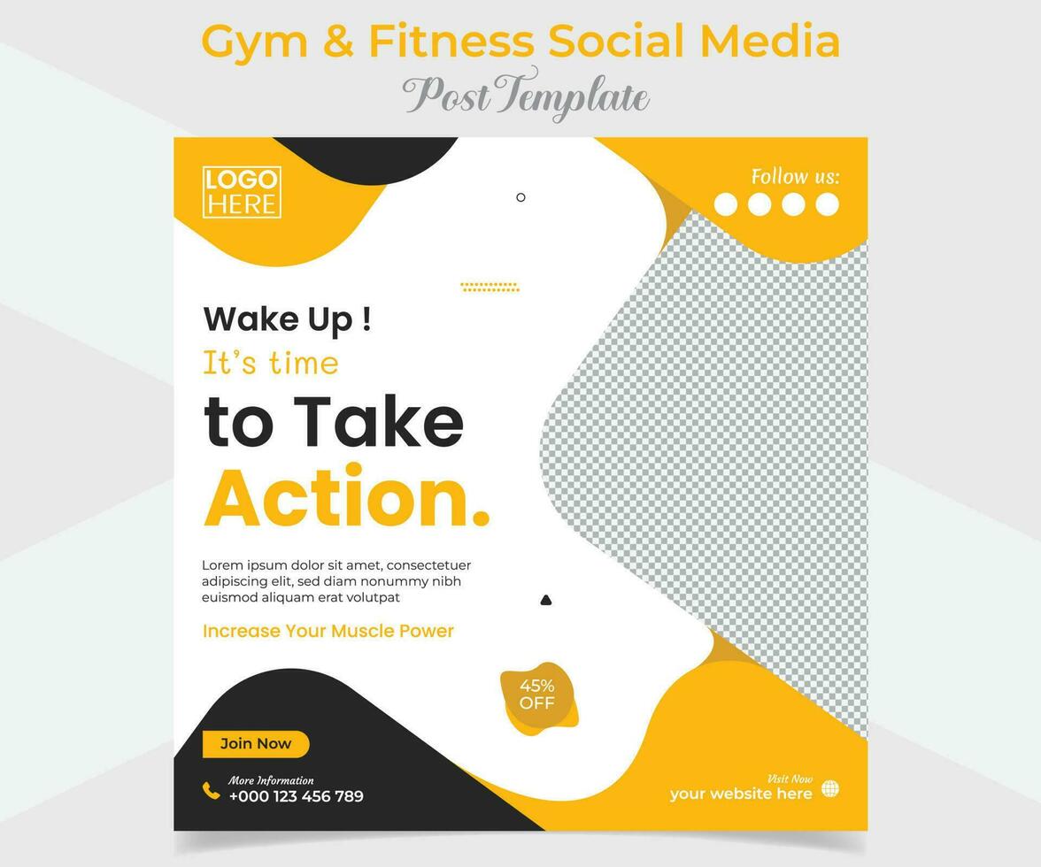 gym fitness social media post and square flyer post banner template design vector