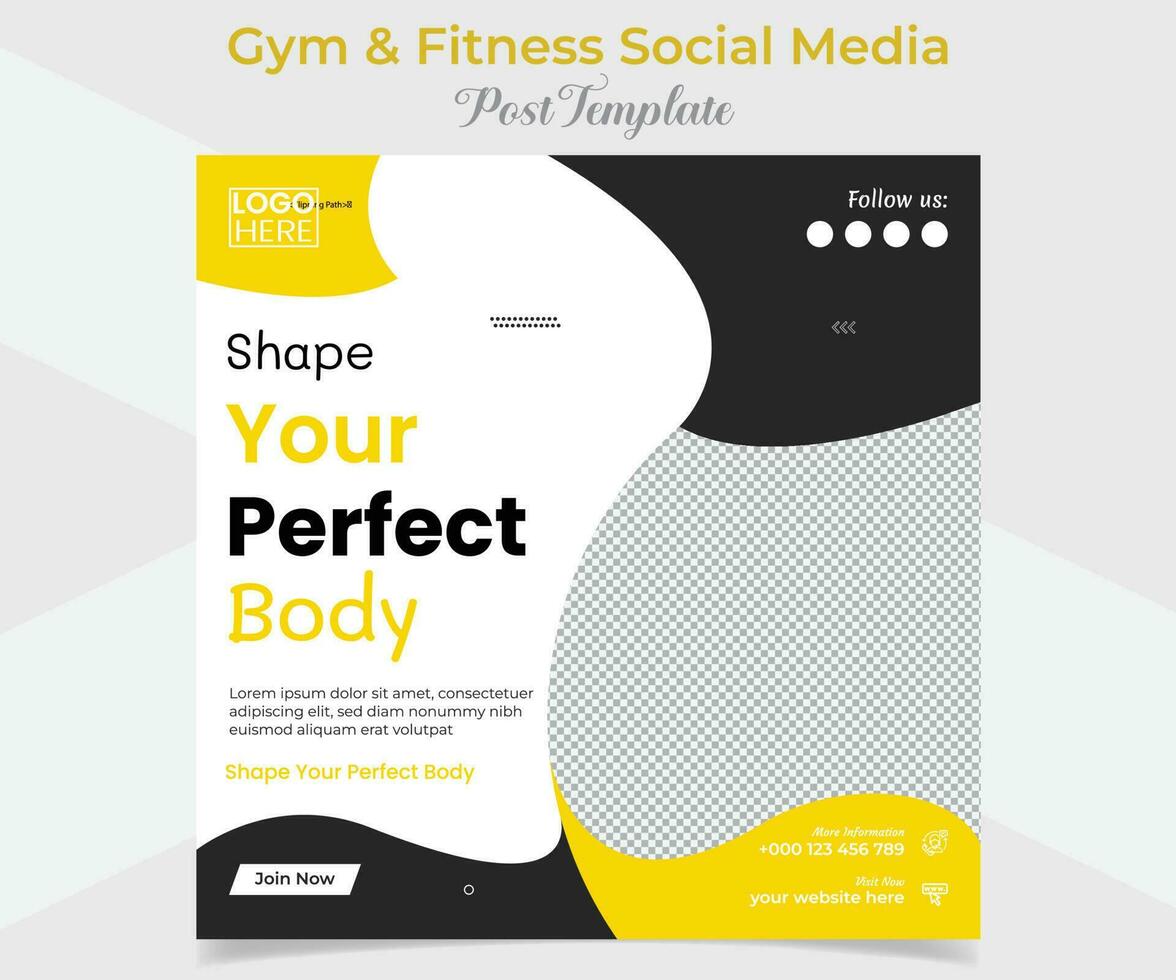 fitness and gym workout training social media post and square flyer post banner template design vector