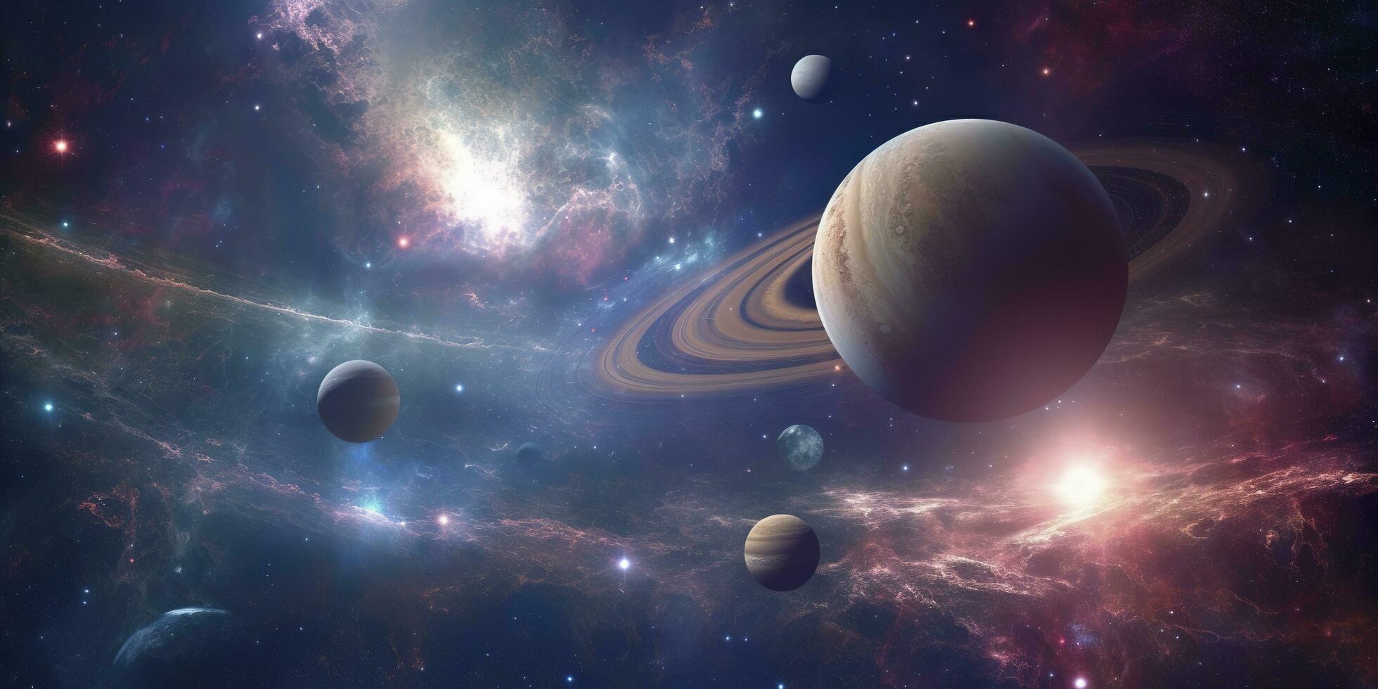 Space wallpaper banner background. Stunning view of a cosmic galaxy with planets and space objects. Elements of this image furnished by NASA, generate ai photo