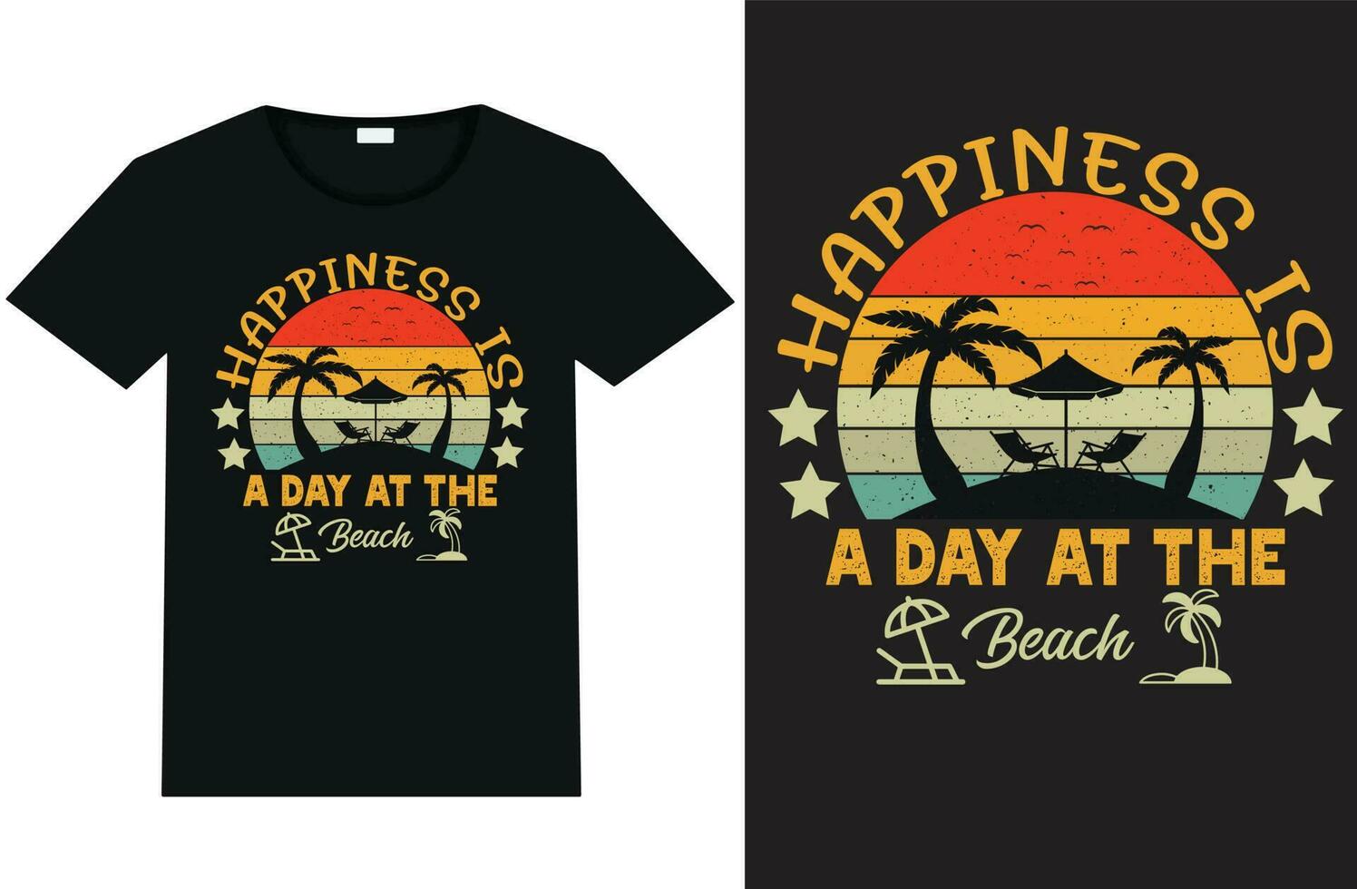 Happiness is a day at the beach, summer t-shirt design vector