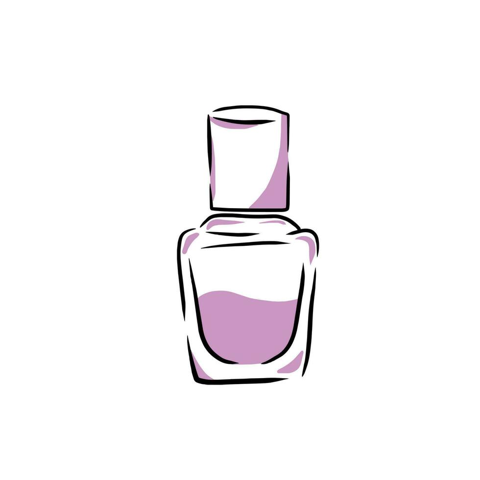 Nail polish. Bottle with pink brush sketch. Product for beauty salon and female glamour. Minimal doodle illustration isolated on white. Outline art vector