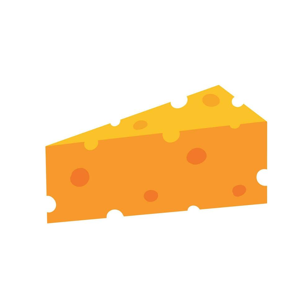 Triangular piece of cheese with holes. Swiss dairy product. Delicious flat style food. Organic meal isolated on white background vector