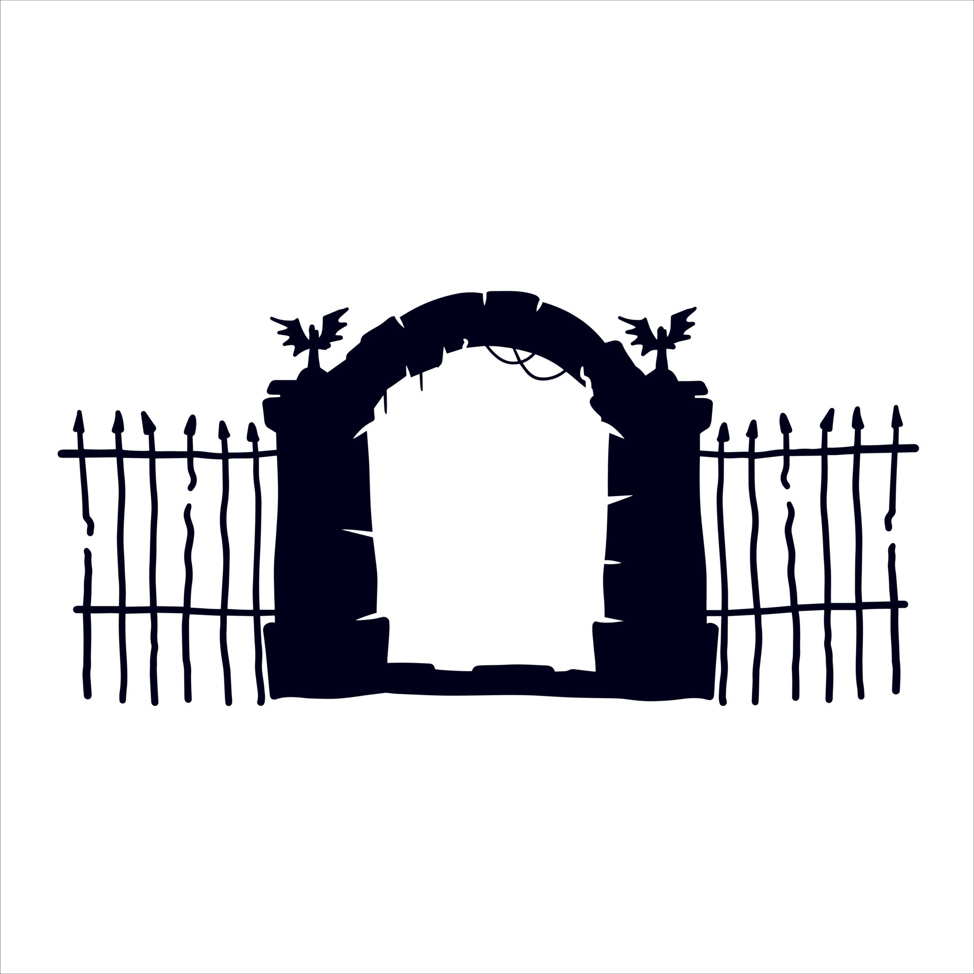 Old fence of cemetery. Halloween decoration. Black silhouette of gloomy