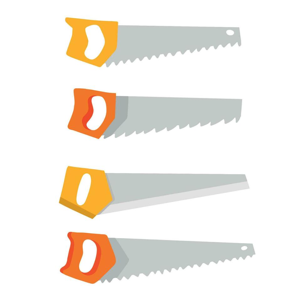 Set of Saw flat icon isolated on white background. Handsaw tools carpenter, repairmen. Hacksaw with teeth blade vector