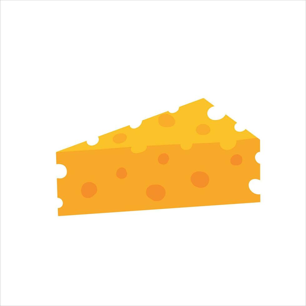 Triangular piece of cheese with holes. Swiss dairy product. Delicious flat style food. Organic meal isolated on white background vector