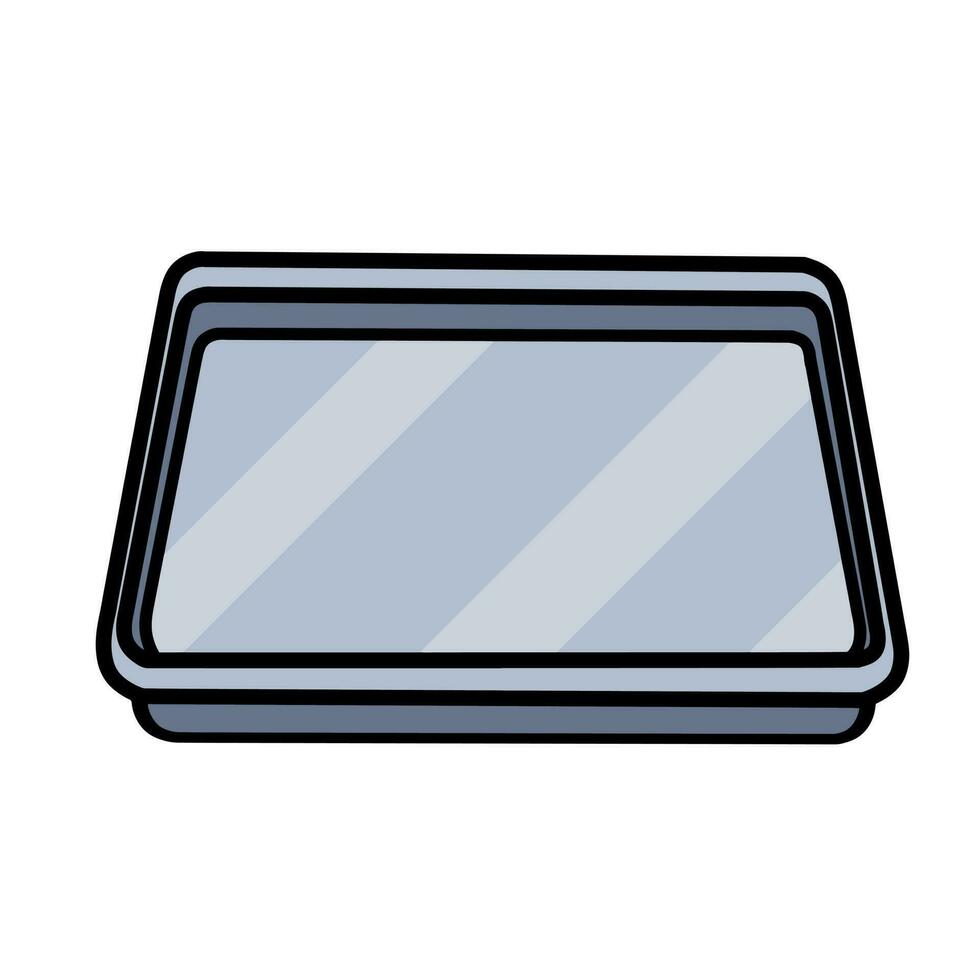 Metal tray. Medical or restaurant element. Flat aluminum platter. Cartoon illustration isolated on white background vector