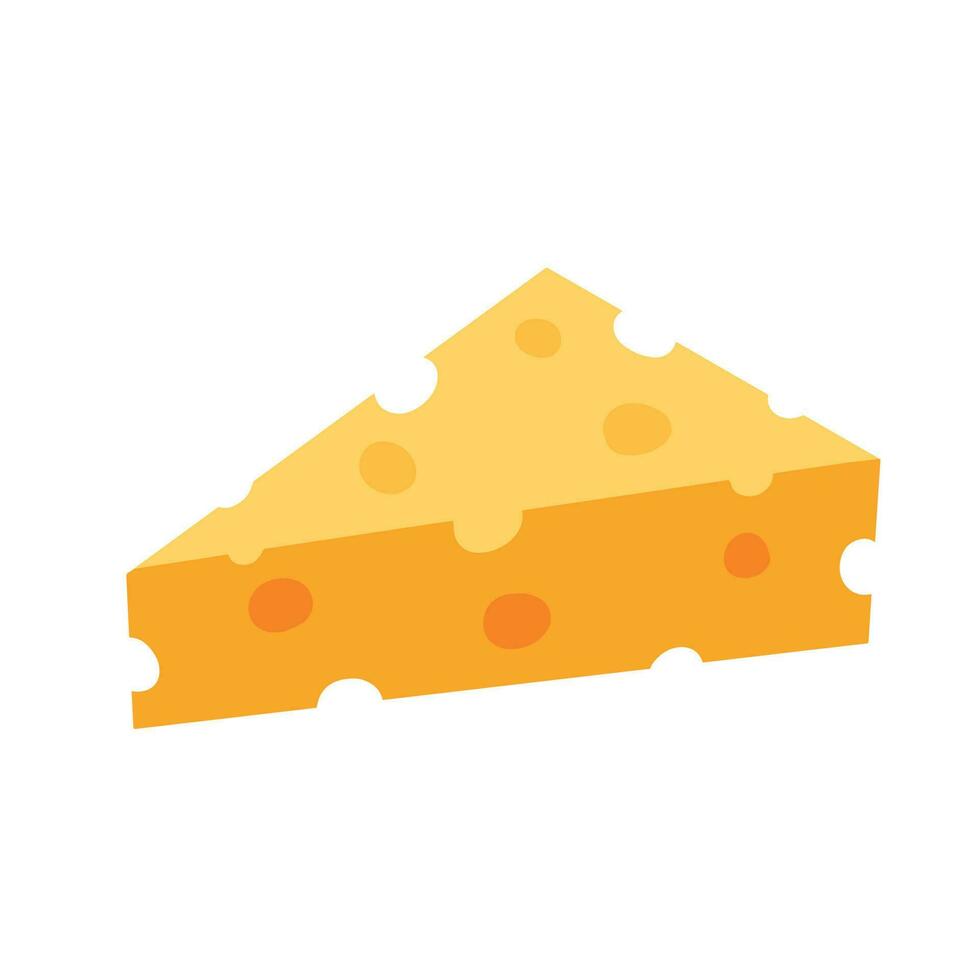 Triangular piece of cheese with holes. Swiss dairy product. Delicious flat style food. Organic meal isolated on white background vector