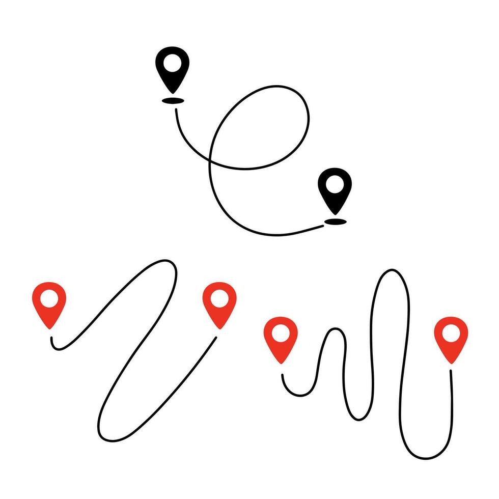 Black route tracking icon. Simple 2 pins path. Searching global mobile GPS navigation. Line distance illustration isolated on white vector