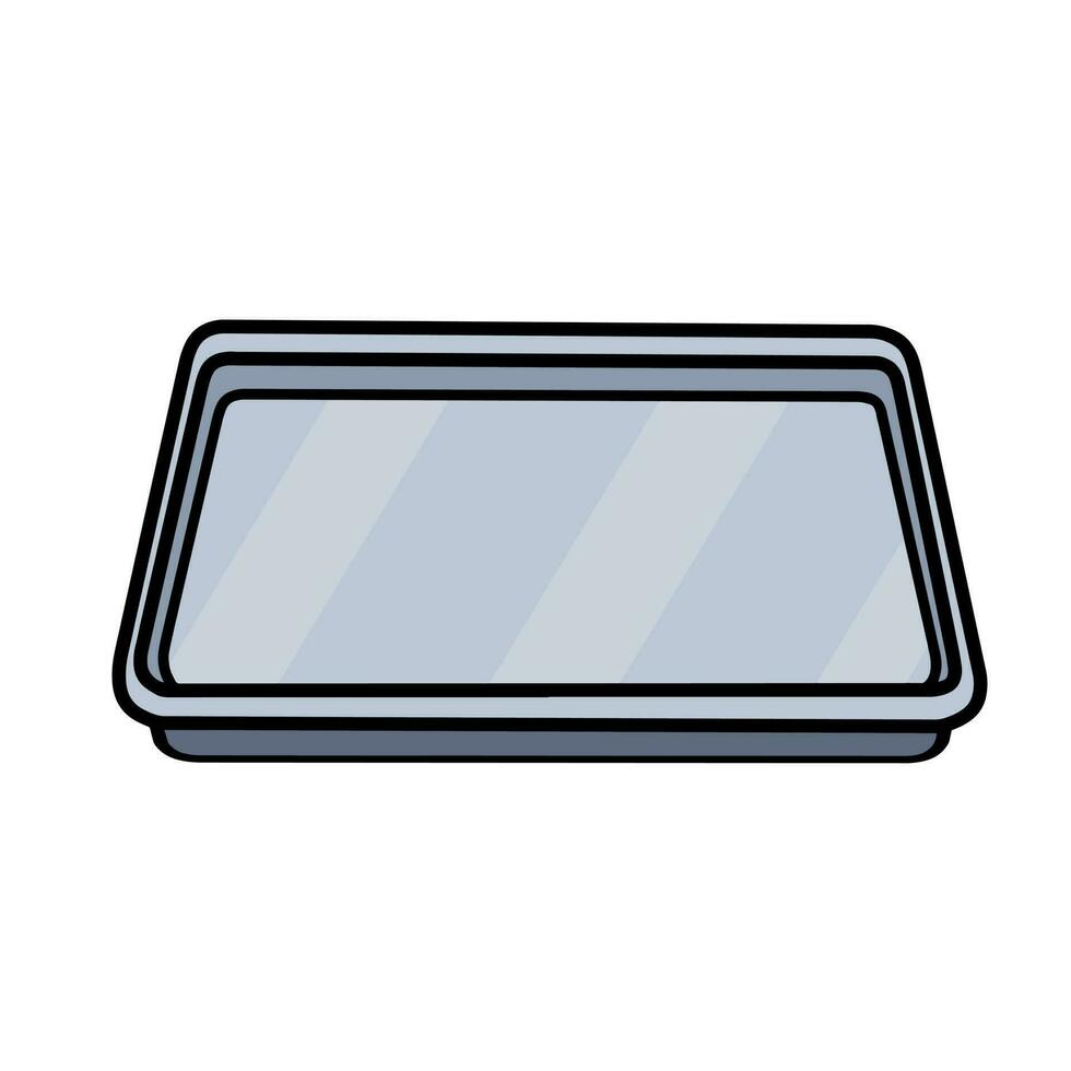Metal tray. Medical or restaurant element. Flat aluminum platter. Cartoon illustration isolated on white background vector