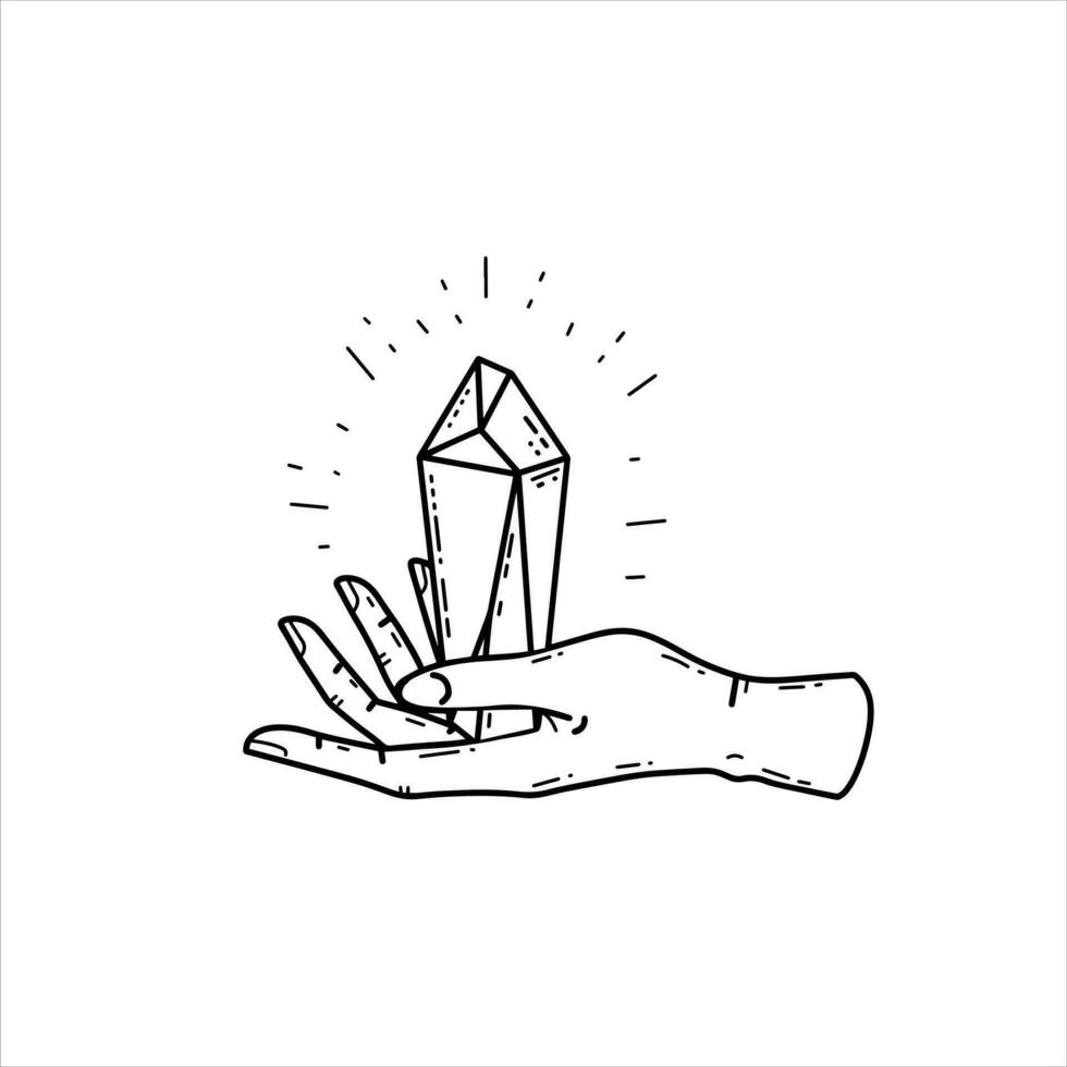 Magic crystal gems in hand. Spiritual mystery future wizard teller. Esoteric Astrology and fortune. Mystical and magical witch ritual vector