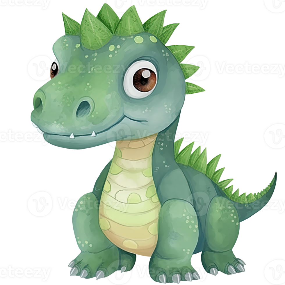 mignonne peu dinosaure, primitif animal dessin animé illustration, génératif ai png